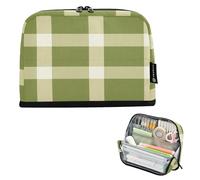 Large Capacity Storage Pencil Case Cosmetic Pencil Case Multifunctional Pencil Case for Supplies pa for Girls Cosmetics Olive White Checkered Pattern Cat