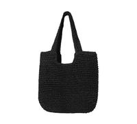 Large Capacity Straw Beach Bag Handmade Retro Weaving Tote for Women Summer Travel Outdoor Hiking Carryall (Black, 40cm)
