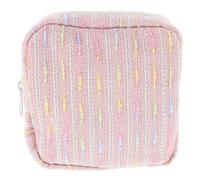Large Capacity Striped Makeup Bag for Travel, Pink Polyester | Cute Japanese Style, Lightweight Carry, Easy Cleanup, for Lipsticks and Skincare in School Backpacks