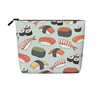 Large Capacity Sushi Printed Single-Layer Faux Linen Cosmetic Bag Personal Care Organizer Suitable for Various Occasions