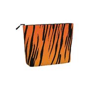 Large Capacity Tiger Stripe Print Fake Hemp Makeup Bag,Toiletry Bag,Travel Bag Pouch with Zipper.