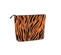 Large Capacity Tiger Stripes Orange Pattern Print Fake Hemp Makeup Bag,Toiletry Bag,Travel Bag Pouch with Zipper.
