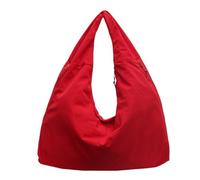 Large Capacity Tote Bag - 19.69 × 8.27 × 11.42 Inch Plain Nylon Handbag | Stylish Shoulder Bag with Draped for Women, Travel, Work, Shopping, Casual Outings, red, Siehe Beschreibung