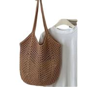 Large Capacity Tote Bag,Soft Vintage Bohemian Crochet Tote Bag,Casual Woven Handbag Shopping Bag Hollow Out Knitting Shoulder Bag(Brown)