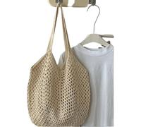 Large Capacity Tote Bag,Soft Vintage Bohemian Crochet Tote Bag,Casual Woven Handbag Shopping Bag Hollow Out Knitting Shoulder Bag(Beige 2)
