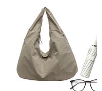 Large Capacity Tote Bag, Solid Color Tote Bag, Nylon Laptop Bag, Textured Drape Shoulder Bag, Nylon College Bag for Gym, Work, vo, khaki, Se référer à la description