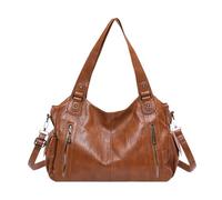 Large Capacity Tote Bag - Vintage Shoulder Bag for Women | Casual PU Leather Bag, Stylish Work Bag for Shopping, Business and Daily Use, Spacious and Practical, Brown, Se référer à la description