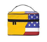 Large Capacity Travel American Spain Flag Cosmetic Bag, Canvas Ladies Toiletry Bag, Multi-Pocket Cosmetic Bag with Handle, Christmas Holiday Cosmetic Bag