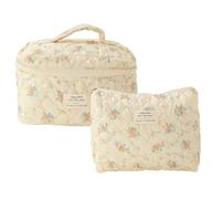Large Capacity Travel Bag - Floral Pattern Zipper Cosmetic Bag for Travel - Soft Makeup Bag for Home, Gym, Hotel, Cute Cosmetic Bag for Campi, Orange flowers on yellow background, Siehe Beschreibung