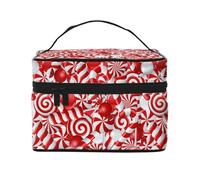 Large Capacity Travel Candy Canes Cosmetic Bag, Canvas Ladies Toiletry Bag, Multi-Pocket Cosmetic Bag with Handle, Christmas Holiday Cosmetic Bag