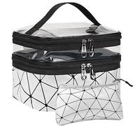 Large Capacity Travel Cosmetic Bag, 2Pcs Waterproof Double Layer Makeup Bags, Portable Toiletry Bag with Compartment for Men Women (Silver)