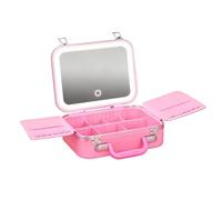Large Capacity Travel Cosmetic Organiser Adjustable LED Lighting Portable Makeup Accessories Storage Case LED Makeup Case with Rings Light