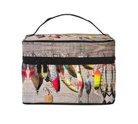 Large Capacity Travel Fishing Lure Cosmetic Bag, Canvas Ladies Toiletry Bag, Multi-Pocket Cosmetic Bag with Handle, Christmas Holiday Cosmetic Bag