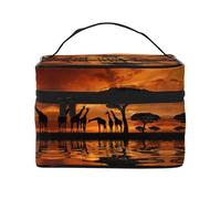 Large Capacity Travel Giraffe Under The Tree in Africa Cosmetic Bag, Canvas Ladies Toiletry Bag, Multi-Pocket Cosmetic Bag with Handle, Christmas Holiday Cosmetic Bag