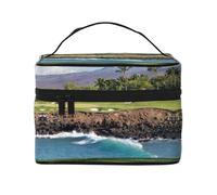 Large Capacity Travel Hawaii Beach Golf Course Cosmetic Bag, Canvas Ladies Toiletry Bag, Multi-Pocket Cosmetic Bag with Handle, Christmas Holiday Cosmetic Bag