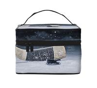 Large Capacity Travel Hockey Stick Cosmetic Bag, Canvas Ladies Toiletry Bag, Multi-Pocket Cosmetic Bag with Handle, Christmas Holiday Cosmetic Bag