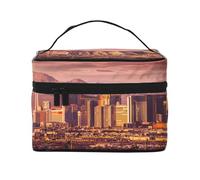 Large Capacity Travel Las Vegas Sunset Cosmetic Bag, Canvas Ladies Toiletry Bag, Multi-Pocket Cosmetic Bag with Handle, Christmas Holiday Cosmetic Bag
