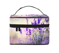 Large Capacity Travel Lavender Flower Cosmetic Bag, Canvas Ladies Toiletry Bag, Multi-Pocket Cosmetic Bag with Handle, Christmas Holiday Cosmetic Bag