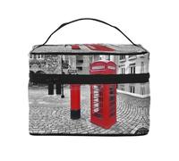 Large Capacity Travel London Red Telephone Booth Cosmetic Bag, Canvas Ladies Toiletry Bag, Multi-Pocket Cosmetic Bag with Handle, Christmas Holiday Cosmetic Bag