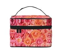 Large Capacity Travel Orange Rose Cosmetic Bag, Canvas Ladies Toiletry Bag, Multi-Pocket Cosmetic Bag with Handle, Christmas Holiday Cosmetic Bag