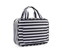 Large Capacity Travel Organizer Bag - Cosmetic Toiletry Case for Business Trip, Foldable Makeup Storage Handbag with Handle, Student Clutter Organizer, Space-Saving All-Season Use(BW Stripe,28L 8W 19H