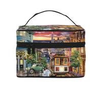 Large Capacity Travel San Francisco Cosmetic Bag, Canvas Ladies Toiletry Bag, Multi-Pocket Cosmetic Bag with Handle, Christmas Holiday Cosmetic Bag
