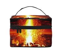 Large Capacity Travel Volcano Cosmetic Bag, Canvas Ladies Toiletry Bag, Multi-Pocket Cosmetic Bag with Handle, Christmas Holiday Cosmetic Bag
