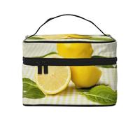 Large Capacity Travel Yellow Lemon Cosmetic Bag, Canvas Ladies Toiletry Bag, Multi-Pocket Cosmetic Bag with Handle, Christmas Holiday Cosmetic Bag