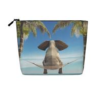 Large Capacity Tropical Swing Elephant Printed Single-Layer Faux Linen Cosmetic Bag Personal Care Organizer Suitable for Various Occasions