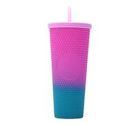 Large Capacity Water Cup 710ML/24OZ Fully Studded Matte Tumbler Reusable Plastic Cup with Wide Opening Leak Proof Lid Straw(Gradient Pink and Green)