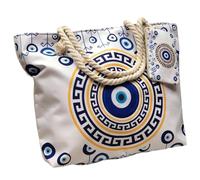 Large Capacity Women's Evil Eye Beach Tote Bag, Handmade Canvas Shoulder Bag with Mini Pouch, Single-sided Pattern (Style D)