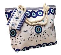 Large Capacity Women's Evil Eye Beach Tote Bag, Handmade Canvas Shoulder Bag with Mini Pouch, Single-sided Pattern (Style A)
