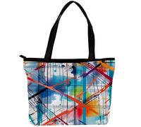 Large Capacity Women's Handbag, Portable Travel Organizer Bag - Colorful Plaid Crossing Lines Print