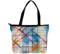 Large Capacity Women's Handbag, Portable Travel Organizer Bag - Colorful Plaid Crossing Lines Print