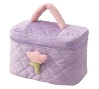 Large Capacity Women's Tulip Flowers Cosmetic Bag - Portable Corduroy Travel Makeup Organizer with Zipper(Purple Bucket Bag)