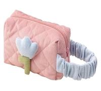 Large Capacity Women's Tulip Flowers Cosmetic Bag - Portable Corduroy Travel Makeup Organizer with Zipper(Pink Wrist Bag)