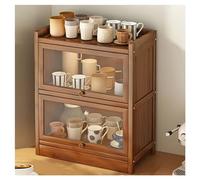 Large Capacity Wooden Bread Storage Bin with Glass Door 2 Layer Kitchen Countertop Rustic Farmhouse Style 60cm/23.6in Tableware Storage Cabinet