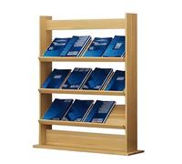 Large Capacity Wooden Magazine Rack Floor Standing Bookshelf for Brochures Journals Catalogs and Leaflets Ideal for Waiting Rooms Trade Shows and Reading Rooms 125cm Height 3 Color Options