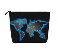 Large Capacity World Map Printed Single-Layer Faux Linen Cosmetic Bag Personal Care Organizer Suitable for Various Occasions