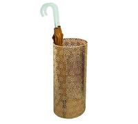 Large Capacity Wrought Iron Umbrella Stand Hollow Design for Quick Drainage Perfect for Hotels & Homes Elegant Gold Finish (25 x 57 cm)