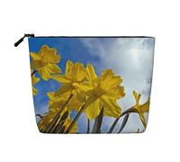 Large Capacity Yellow Daffodil Printed Single-Layer Faux Linen Cosmetic Bag Personal Care Organizer Suitable for Various Occasions