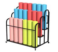 Large Capacity Yoga Mat Cart with Wheels, Rolling Storage Rack for Exercise Mats & Foam Rollers, Heavy Duty Floor Organizer