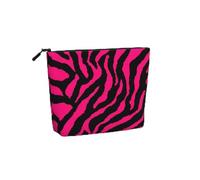 Large Capacity Zebra Tiger Leopard Pink Print Fake Hemp Makeup Bag,Toiletry Bag,Travel Bag Pouch with Zipper.