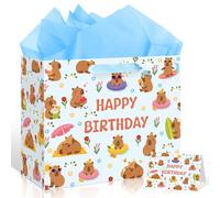 Large Capybara Birthday Gift Bag,Carnival Capybara Wrapping Paper Bag Yellow Capybara Party Decoration Gift Bag with Tissue Paper and Greeting Card (Full Capybara Print)