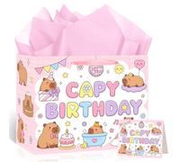 Large Capybara Birthday Gift Bag,Carnival Capybara Wrapping Paper Bag Yellow Capybara Party Decoration Gift Bag with Tissue Paper and Greeting Card (Spa Capybara)