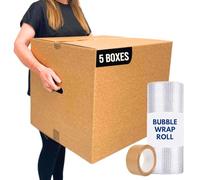 Large Cardboard Boxes 05-116L (55 x 46 x 46 cm) with Carrying Handles - Bundle Includes 10m Bubble Wrap & 1 Roll of Strong Tape - Ideal for Moving, Organizing, & Shipping Effectively