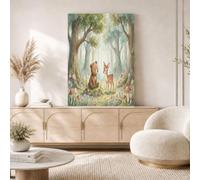 Large Cartoon Forest Animals Unframed Canvas Wall Art, Watercolor Bear Deer Wall Decor, Sage Green Modern Art Poster Canvas Painting Picture For Living Room Office Bedroom, Frameless, 70X100Cm