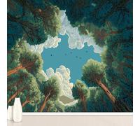 Large Cartoon Forest Trees Wildlife Summer Wallpaper, Wood Foliage Plant Wall Murals PVC Waterproof, Landscape Nature Mural Peel and Stick Wall Decals for Living Room 390x260 cm