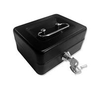 Large Cash Box with Key Lock, Portable Metal Money Box with Double Layer & 2 Keys for Security 15 * 12.5 * 7.6cm (L, Black)