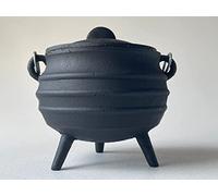 Large Cast Iron Ribbed Cauldron with Lid and Handle, Ribbed Style 5.5" Diameter, Perfect for Smudging, Incense Burning, Ritual, Decoration
